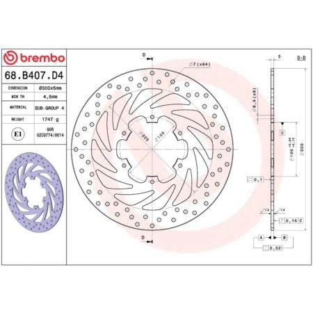 Tarcza hamulcowa BREMBO ORO PIAGGIO BEVERLY 125