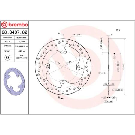Tarcza hamulcowa BREMBO ORO KAWASAKI KLX 450 R