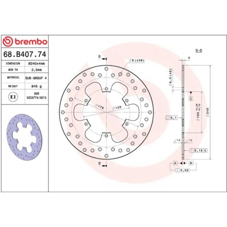 Tarcza hamulcowa BREMBO ORO GILERA FUOCO 500 I.E.